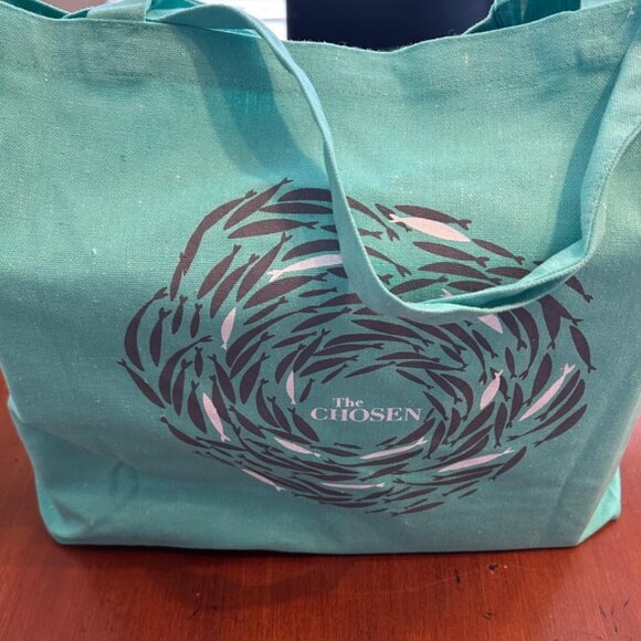NWT The Chosen Cotton Tote Beach Grocery Book Travel Shoulder Bag Teal Gray MINT - Picture 5 of 10